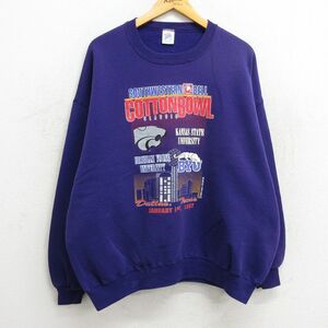 XL/古着 ジャージーズ 長袖 スウェット メンズ 90s コットンボウル フットボール 大学 大きいサイズ クルーネック 紫 パープル 23oct06