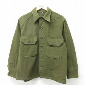 L/古着 長袖 ビンテージ ミリタリー シャツ メンズ 50s ウール 濃緑 グリーン 23nov18 中古 トップス