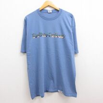 XL/古着 半袖 ビンテージ Tシャツ メンズ 90s サーフィン コットン クルーネック 薄紺 ネイビー 22may13 中古_画像2