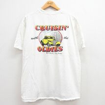 XL/古着 半袖 ビンテージ Tシャツ メンズ 90s 車 ホットロッド コットン クルーネック 白 ホワイト 23jun15 中古_画像1