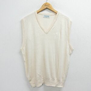 XL/古着 IZOD ニット ベスト メンズ 90s ワンポイントロゴ アクリル Vネック 生成り 23nov03 中古 トップス