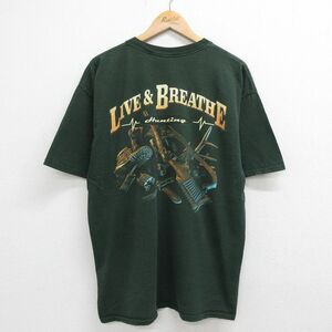 XL/古着 半袖 ビンテージ Tシャツ メンズ 00s ハンティング 銃 サバイバル クルーネック 緑 グリーン 23jul13 中古