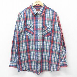 XL/古着 長袖 シャツ メンズ 80s 大きいサイズ 紺他 ネイビー チェック 23nov16 中古 トップス