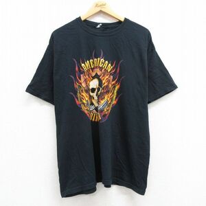 XL/古着 半袖 ビンテージ Tシャツ メンズ 00s アメリカンバイカー スカル 大きいサイズ コットン クルーネック 黒 ブラック 23aug17 中