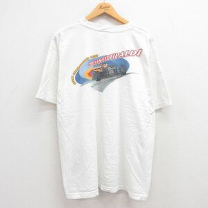 XL/古着 半袖 ビンテージ Tシャツ メンズ 90s レーシングカー 大きいサイズ コットン クルーネック 白 ホワイト 23jul27 中古