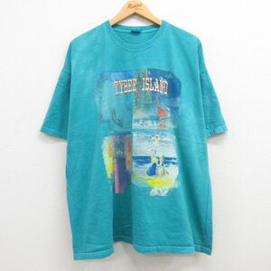 XL/古着 半袖 Tシャツ メンズ サーフィン 灯台 ティビーアイランド 大きいサイズ クルーネック 青緑 23sep08 中古