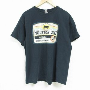 L/古着 半袖 Tシャツ メンズ ヒューストン ZOO コットン クルーネック 黒 ブラック 23apr11 中古