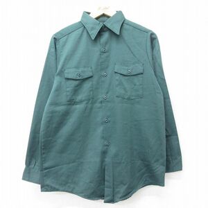 M/古着 長袖 ワーク シャツ メンズ 80s 濃緑 グリーン 23sep26 中古 トップス