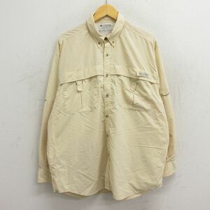 XL/古着 コロンビア 長袖 フィッシング シャツ メンズ 00s ロング丈 ボタンダウン 薄黄 イエロー 23aug03 中古 トップス