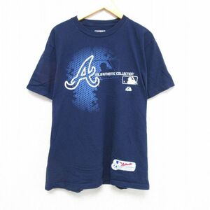 L/古着 マジェスティック 半袖 Tシャツ メンズ MLB コットン クルーネック 紺 ネイビー メジャーリーグ ベースボール 野球 23apr06 中