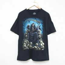 XL/古着 半袖 Tシャツ メンズ 死神 コットン クルーネック 黒 ブラック 23may20 中古_画像1