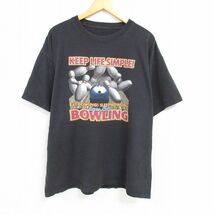 XL/古着 半袖 Tシャツ メンズ ボウリング 大きいサイズ クルーネック 黒 ブラック 23may23 中古_画像1