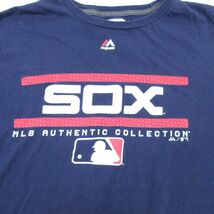 XL/古着 マジェスティック 半袖 Tシャツ メンズ MLB シカゴホワイトソックス コットン クルーネック 紺 ネイビー メジャーリーグ ベー_画像2