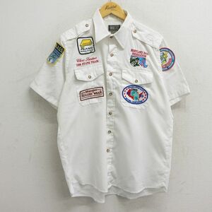 XL/古着 半袖 ワーク シャツ メンズ 90s 魚 ワッペン 白 ホワイト spe 23jul24 中古 トップス