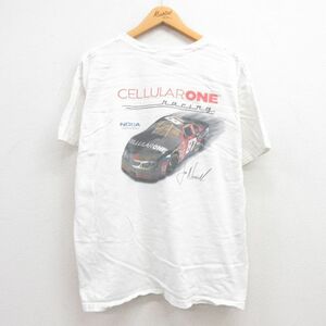 XL/古着 半袖 ビンテージ Tシャツ メンズ 00s レーシングカー コットン クルーネック 白 ホワイト 23jun14 中古