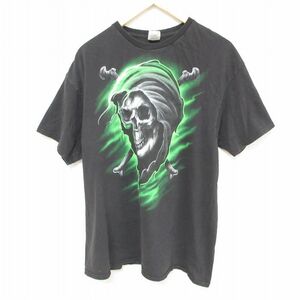 XL/古着 半袖 Tシャツ メンズ スカル コットン クルーネック 黒 ブラック 23jul04 中古