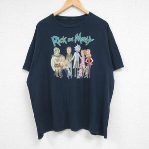 XL/古着 半袖 Tシャツ メンズ アニメ リックアンドモーティ 大きいサイズ クルーネック 紺 ネイビー 23jun24 中古