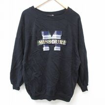 XL/古着 長袖 スウェット メンズ 90s ミズーリ 刺繍 大きいサイズ ラグラン クルーネック 黒 ブラック 23nov01 中古 スエット トレーナ_画像1