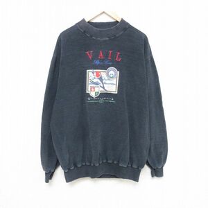 XL/古着 SDI 長袖 スウェット メンズ 90s VAIL スキー 刺繍 大きいサイズ モックネック ハイネック 黒 ブラック spe 23nov16 中古 スエ