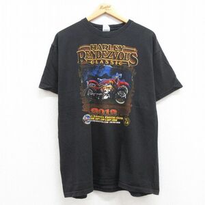 XL/古着 半袖 Tシャツ メンズ バイク コットン クルーネック 黒 ブラック 23jun15 中古