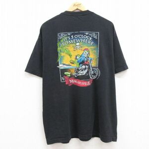 XL/古着 半袖 Tシャツ メンズ バイク オウム コットン クルーネック 黒 ブラック 23jul07 中古