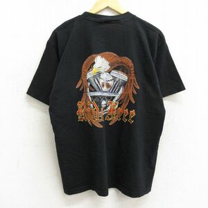 L/古着 半袖 ビンテージ Tシャツ メンズ 00s 鳥 エンジン コットン クルーネック 黒 ブラック 23jun29 中古