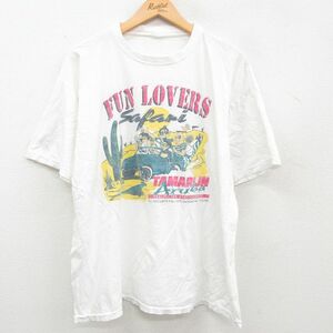 XL/古着 半袖 ビンテージ Tシャツ メンズ 80s 車 サボテン TAMARIJN 大きいサイズ クルーネック 白 ホワイト 23aug04 中古