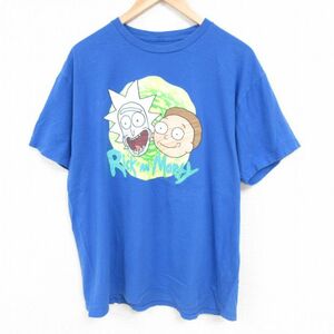 XL/古着 半袖 Tシャツ メンズ アニメ リックアンドモーティ コットン クルーネック 青 ブルー 23mar25 中古