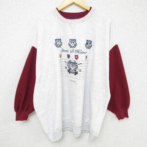 XL/古着 EXP 長袖 トップス メンズ 90s スキー 刺繍 ツートンカラー 大きいサイズ クルーネック 薄グレー他 23sep11 中古 スエット ト