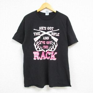 L/古着 半袖 Tシャツ メンズ RACK 銃 コットン クルーネック 黒 ブラック 23jun06 中古