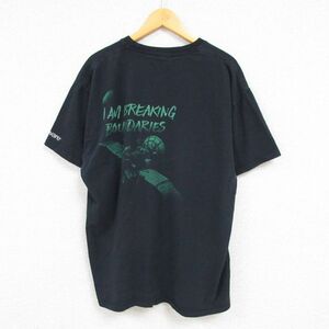 XL/古着 半袖 Tシャツ メンズ 人口衛星 コットン クルーネック 黒 ブラック 23jun07 中古