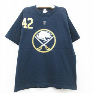 古着 リーボック 半袖 Tシャツ キッズ ボーイズ 子供服 NHL バッファロービルズ ネイサンゲルべ コットン クルーネック 紺 ネイビー ア