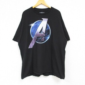 XL/古着 半袖 Tシャツ メンズ ゲーム アベンジャーズ 大きいサイズ コットン クルーネック 黒 ブラック 23apr26 中古