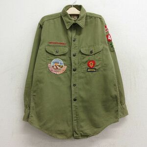 古着 長袖 ビンテージ ボーイスカウト シャツ キッズ ボーイズ 子供服 70s ワッペン 濃緑 グリーン spe 23jun19