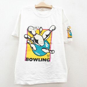 古着 半袖 ビンテージ Tシャツ キッズ ボーイズ 子供服 80s ボーリング コットン クルーネック 白 ホワイト 23jul04