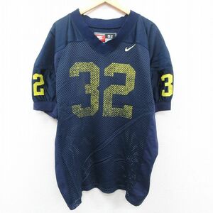 XL/古着 ナイキ NIKE 半袖 ビンテージ フットボール Tシャツ メンズ 90s 32 大きいサイズ ラグラン Vネック メッシュ地 紺 ネイビー ユ