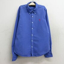 古着 ラルフローレン 長袖 ブランド シャツ キッズ ボーイズ 子供服 ワンポイントロゴ コットン ボタンダウン 青系 ブルー 23dec14_画像1