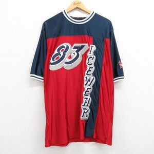 L/古着 半袖 ビンテージ フットボール Tシャツ メンズ 00s ICEWEAR 83 ロング丈 クルーネック 赤他 レッド 23aug22 中古