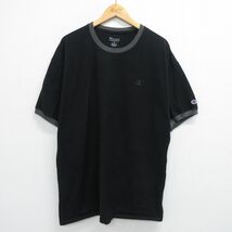 XL/古着 チャンピオン champion 半袖 ブランド Tシャツ メンズ ワンポイントロゴ 大きいサイズ コットン クルーネック 黒 ブラック リ_画像1