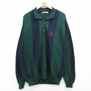 L/古着 長袖 セーター メンズ 90s TROON NORTH コットン 緑他 グリーン ストライプ 23oct14 中古 ニット トップス