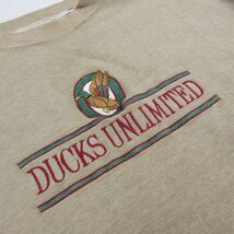 XL/古着 長袖 スウェット メンズ 00s DUCKS UNLIMITED ツートンカラー 刺繍 クルーネック ベージュ他 カーキ spe 23dec06 中古 スエッ_画像2