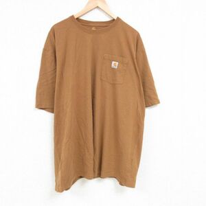 XL/古着 カーハート Carhartt 半袖 ブランド Tシャツ メンズ 胸ポケット付き 大きいサイズ ロング丈 コットン クルーネック 茶 ブラウ