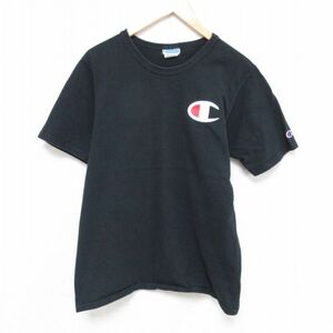 L/古着 チャンピオン Champion 半袖 ブランド Tシャツ メンズ ワンポイントロゴ コットン クルーネック 黒 ブラック 23may09 中古