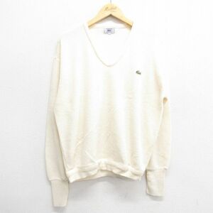 XL/古着 ラコステ LACOSTE 長袖 ブランド セーター メンズ 90s アクリル Vネック 生成り 23dec06 中古 ニット トップス