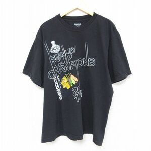 XL/古着 リーボック REEBOK 半袖 ブランド Tシャツ メンズ NHL シカゴブラックホークス コットン クルーネック 黒 ブラック アイスホッ