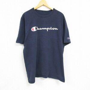 XL/古着 チャンピオン Champion 半袖 ブランド Tシャツ メンズ ビッグロゴ クルーネック 紺 ネイビー 23mar28 中古