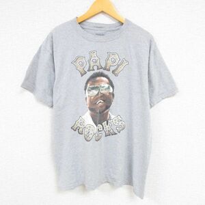 L/古着 リーボック REEBOK 半袖 ブランド Tシャツ メンズ PAPI ROCKS クルーネック グレー 霜降り 23jun12 中古