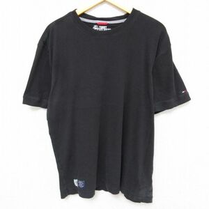 XL/古着 トミーヒルフィガー TOMMY HILFIGER 半袖 ブランド Tシャツ メンズ コットン クルーネック 黒 ブラック 23jul21 中古