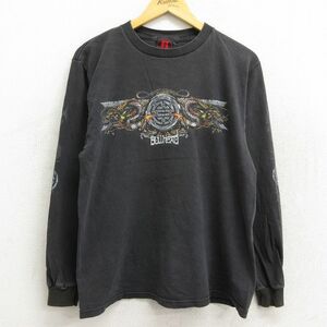 M/古着 長袖 ビンテージ Tシャツ メンズ 00s ドラゴン 龍 コットン クルーネック 黒 ブラック 23apr08 中古