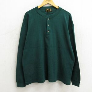 XL/古着 エディーバウアー 長袖 ビンテージ Tシャツ メンズ 90s 無地 大きいサイズ コットン ヘンリーネック 緑 グリーン spe 23aug02